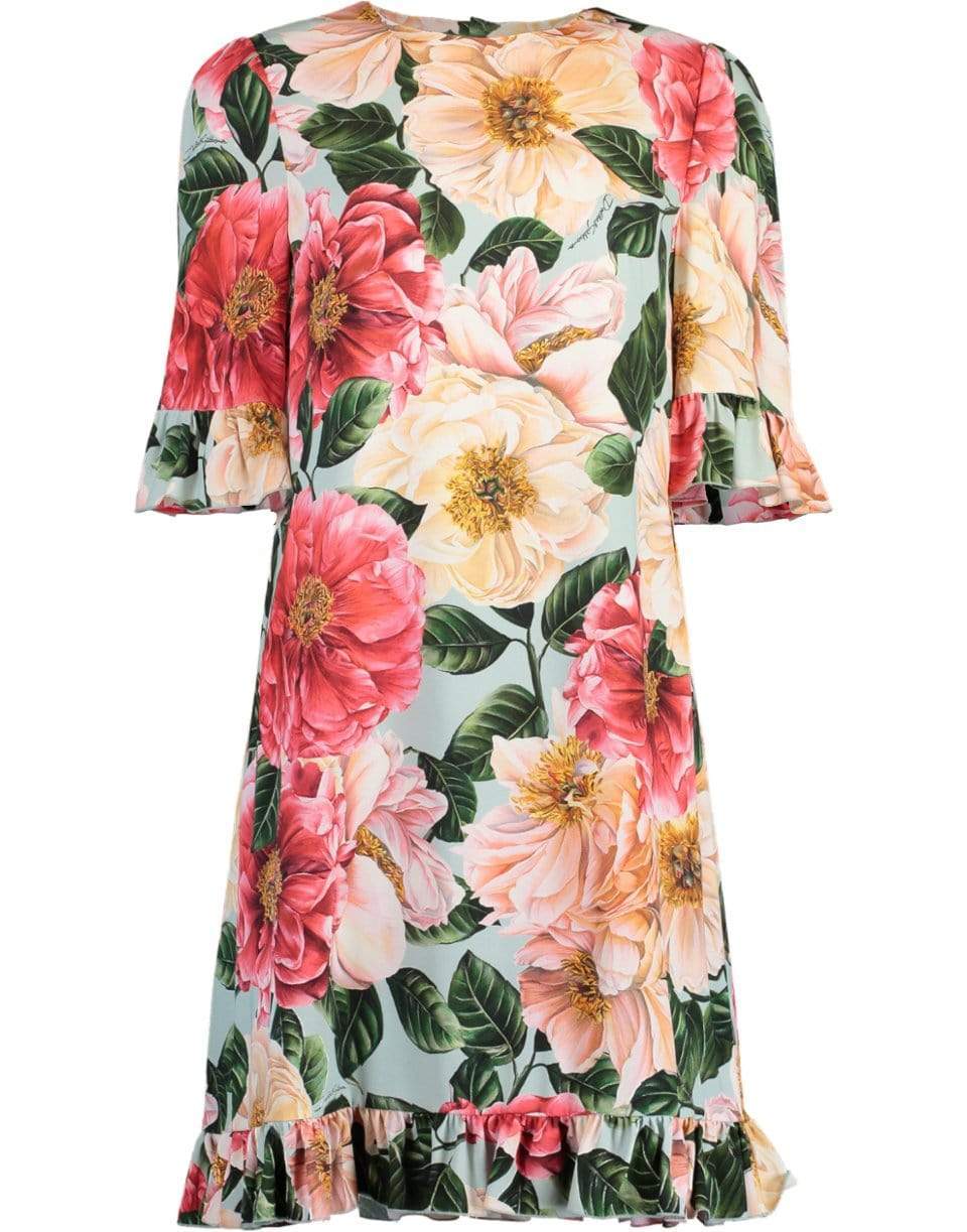 DOLCE & GABBANA-Camellia-Print Cady Midi Dress-