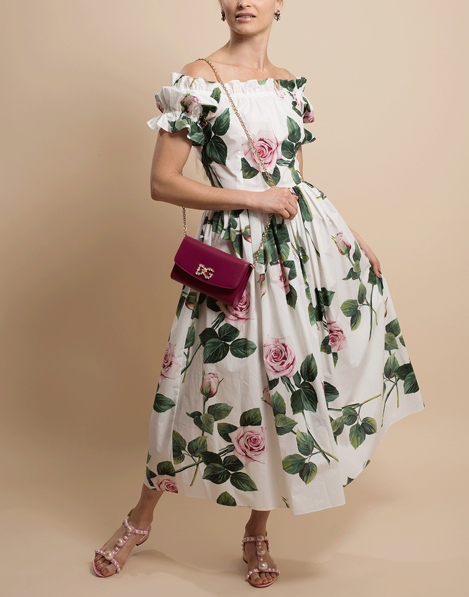 DOLCE & GABBANA-Tropical Rose Print Poplin Dress-ROSE