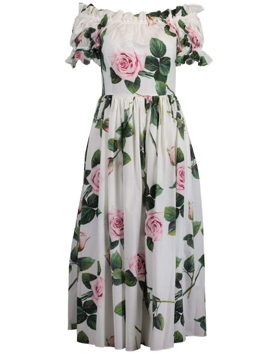 DOLCE & GABBANA-Tropical Rose Print Poplin Dress-ROSE