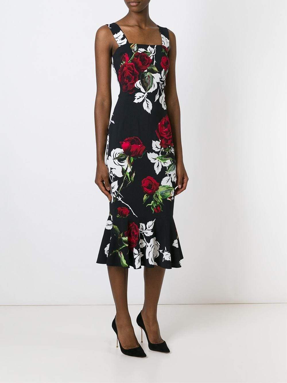 DOLCE & GABBANA-Rose Print Flounce Bottom Dress-