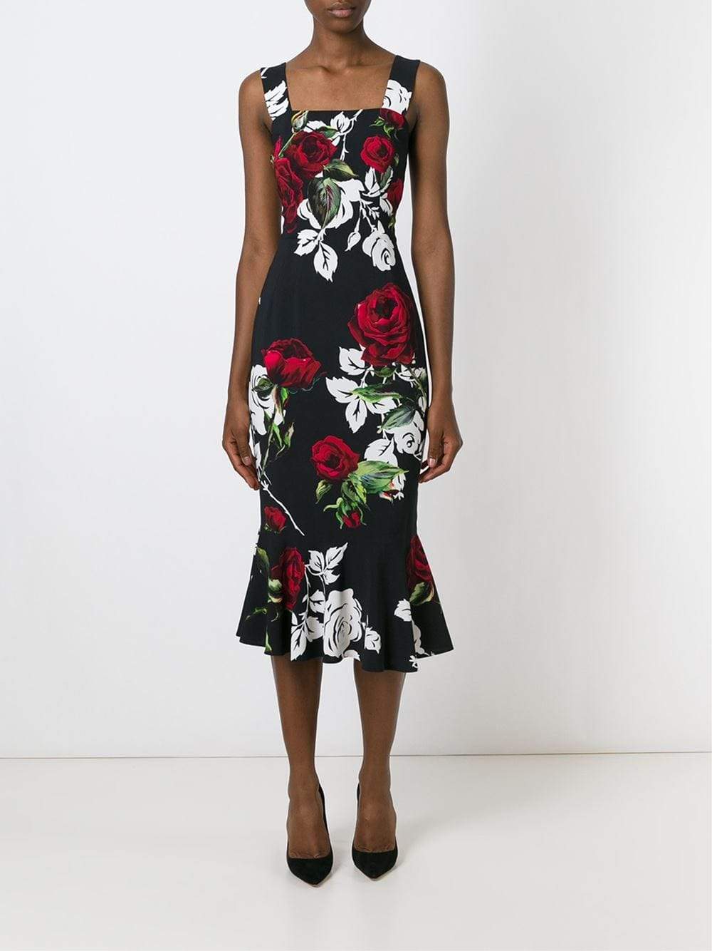DOLCE & GABBANA-Rose Print Flounce Bottom Dress-