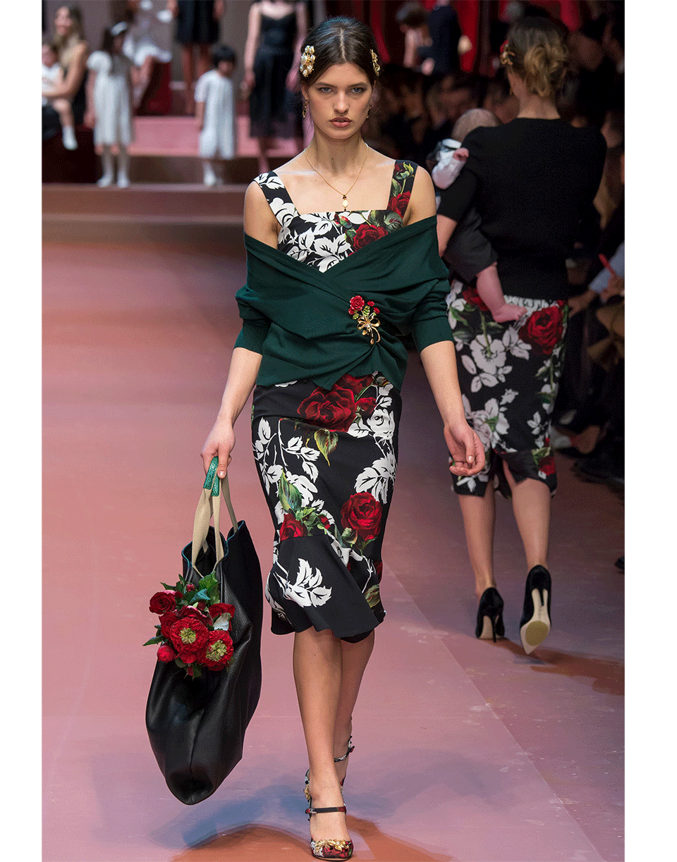 DOLCE & GABBANA-Rose Print Flounce Bottom Dress-