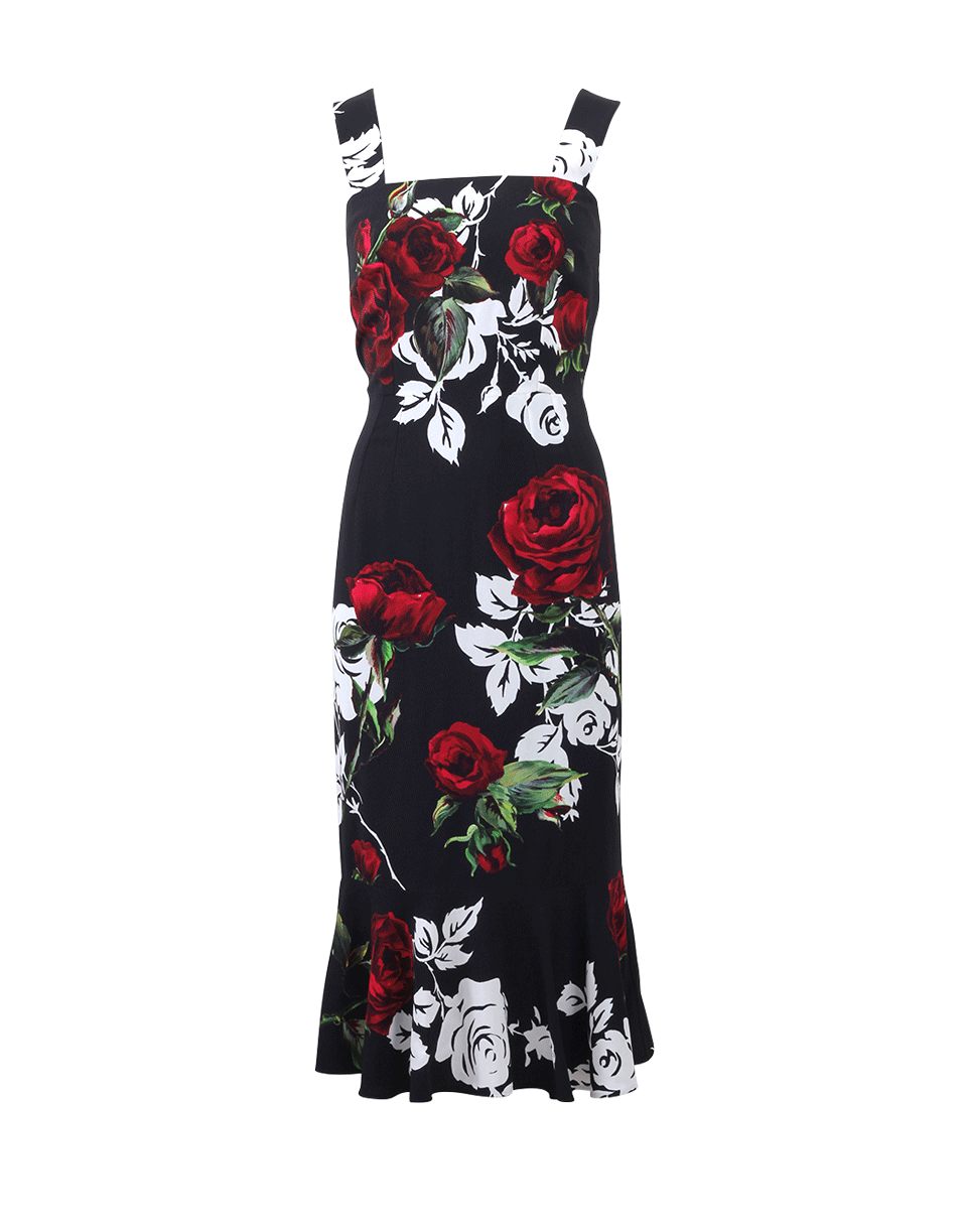 DOLCE & GABBANA-Rose Print Flounce Bottom Dress-