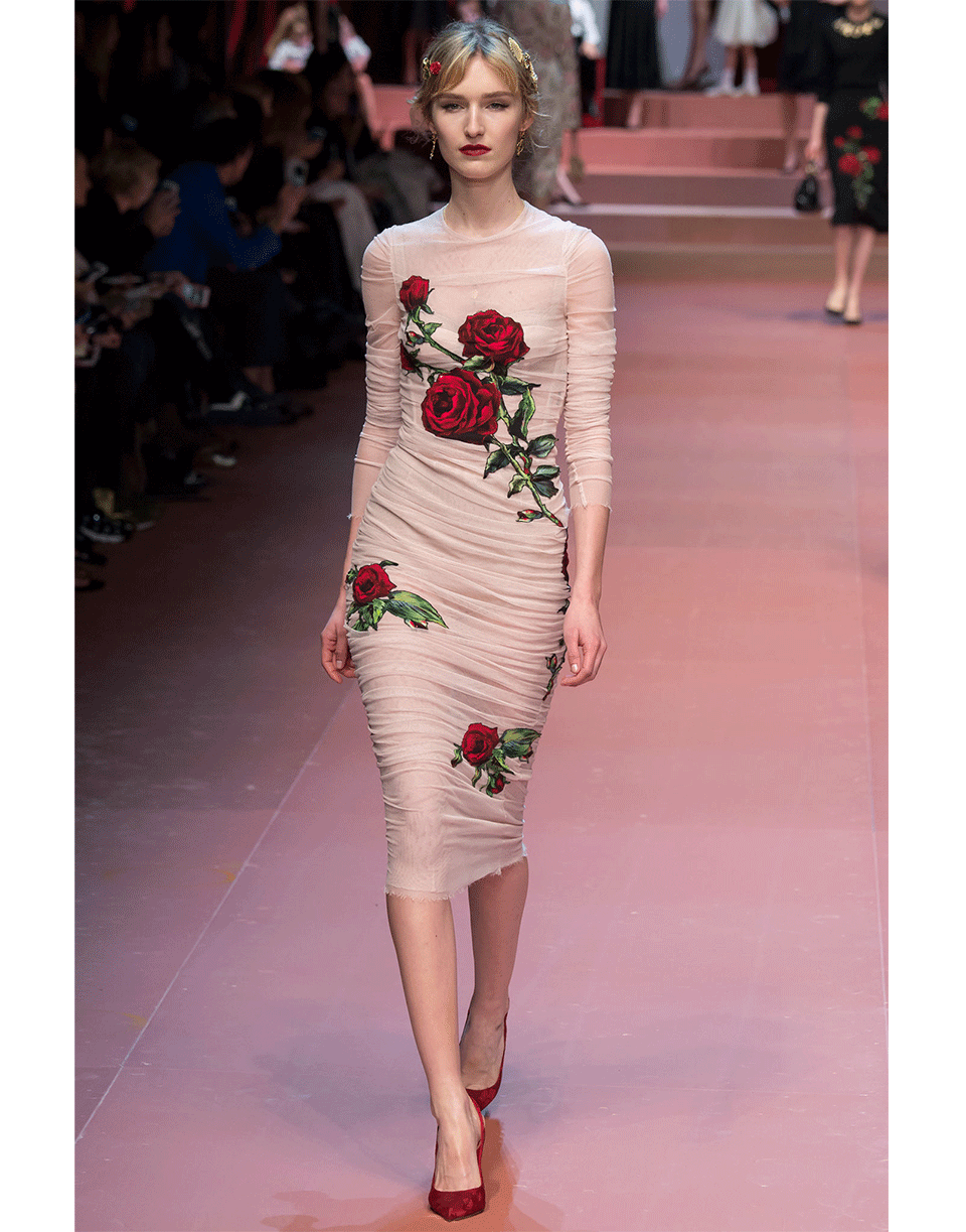 DOLCE & GABBANA-Stretch Tulle Rose Dress-