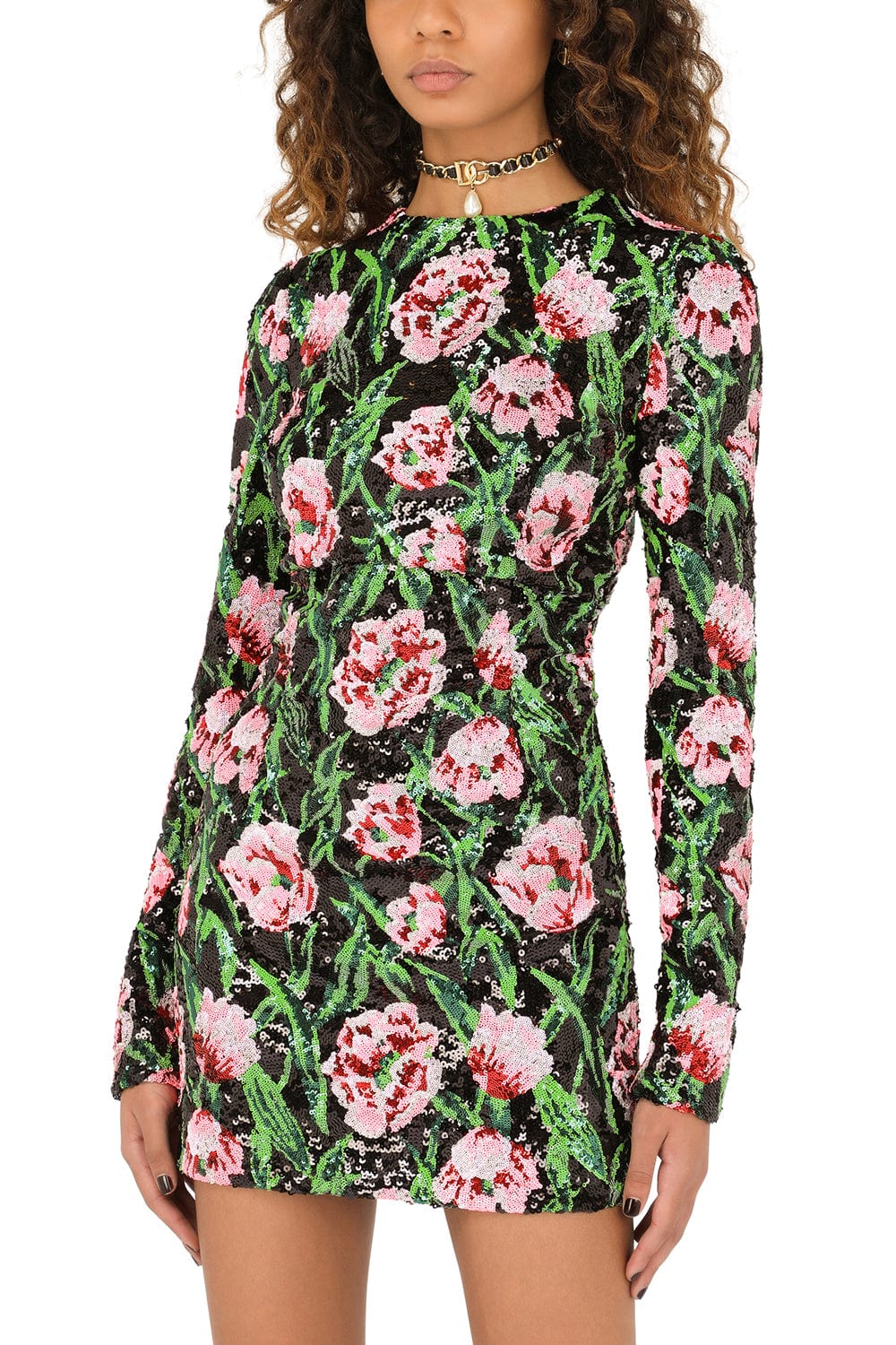 DOLCE & GABBANA-Long Sleeve Sequin Mini Dress-