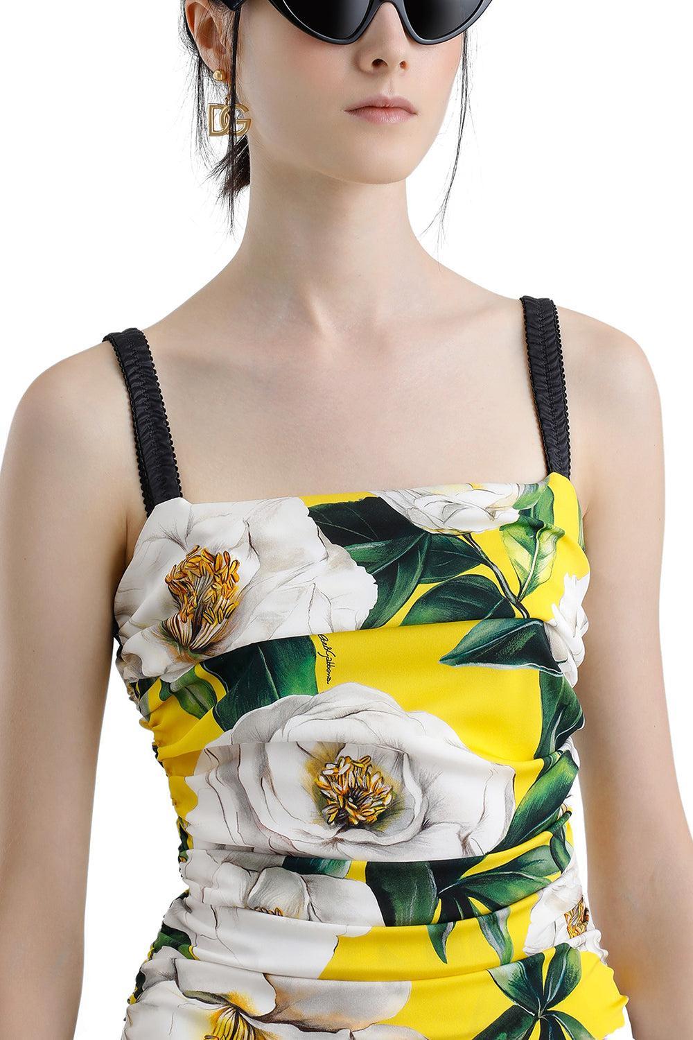 Gardenia Ruched Dress-GARDENIA GIALLO-38-CLOTHINGDRESSCOCKTAIL-DOLCE & GABBANA