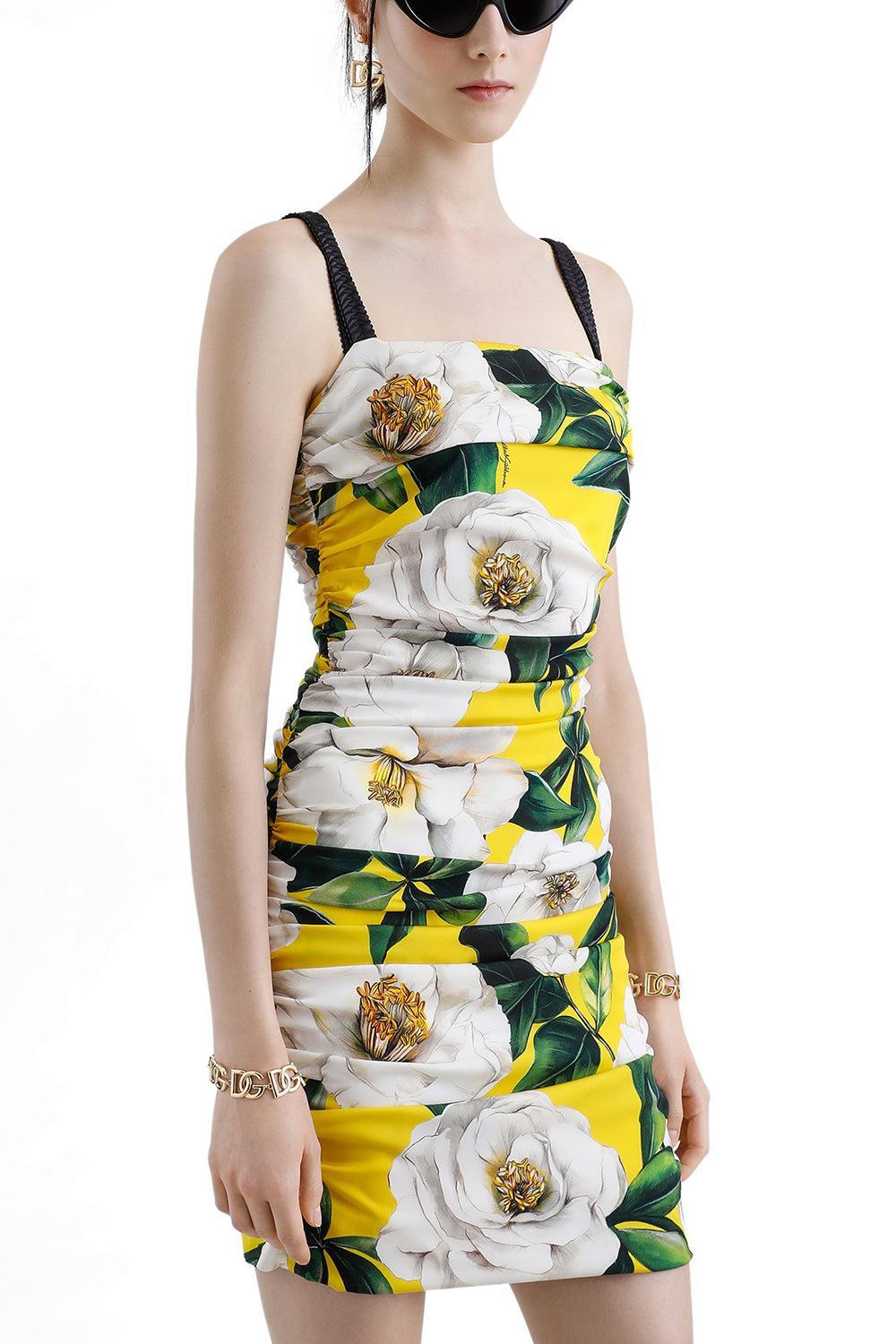 Gardenia Ruched Dress-GARDENIA GIALLO-38-CLOTHINGDRESSCOCKTAIL-DOLCE & GABBANA