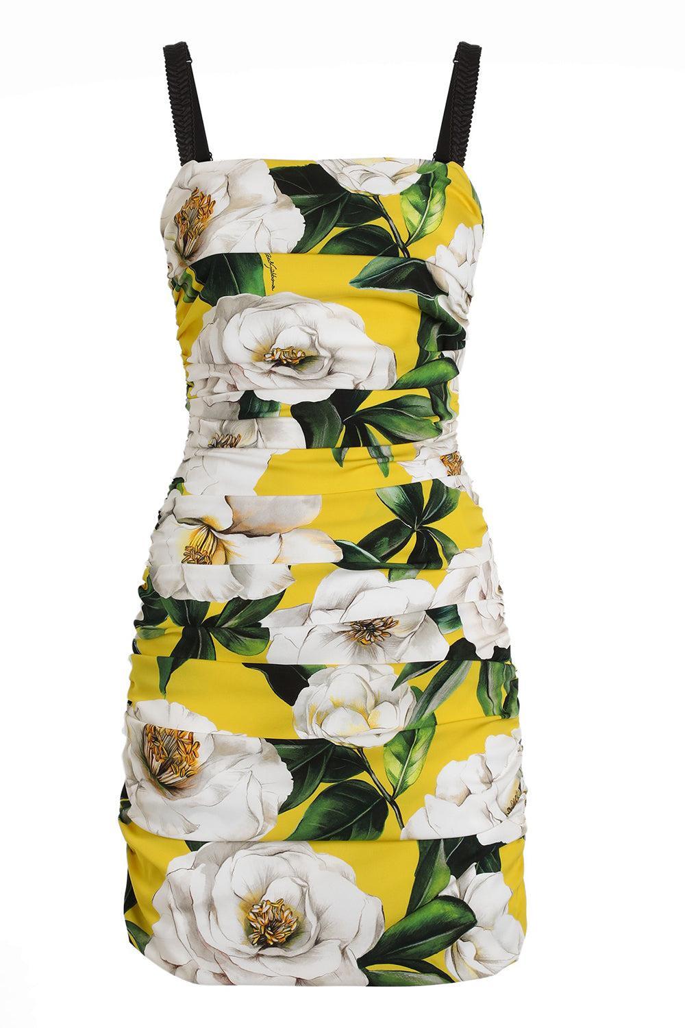 Gardenia Ruched Dress-GARDENIA GIALLO-38-CLOTHINGDRESSCOCKTAIL-DOLCE & GABBANA