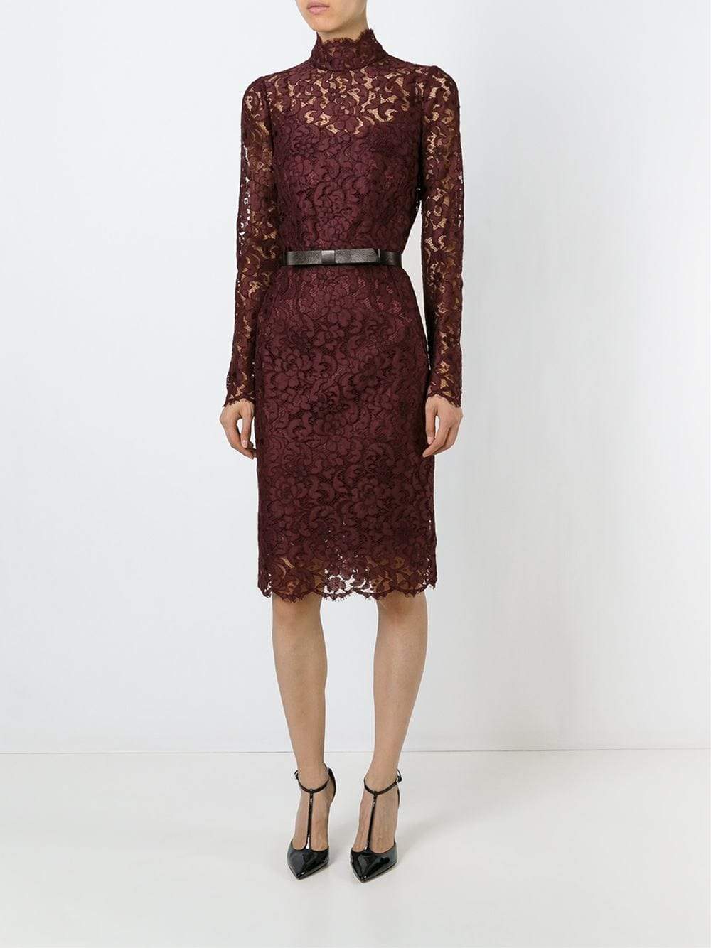 DOLCE & GABBANA-High Neck Lace Dress-VIOLET
