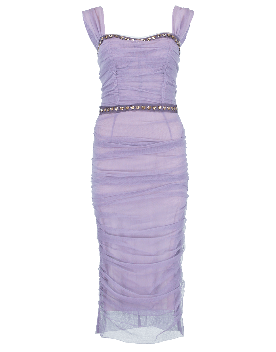 DOLCE & GABBANA-Ruched Crystal Dress-VIOLET