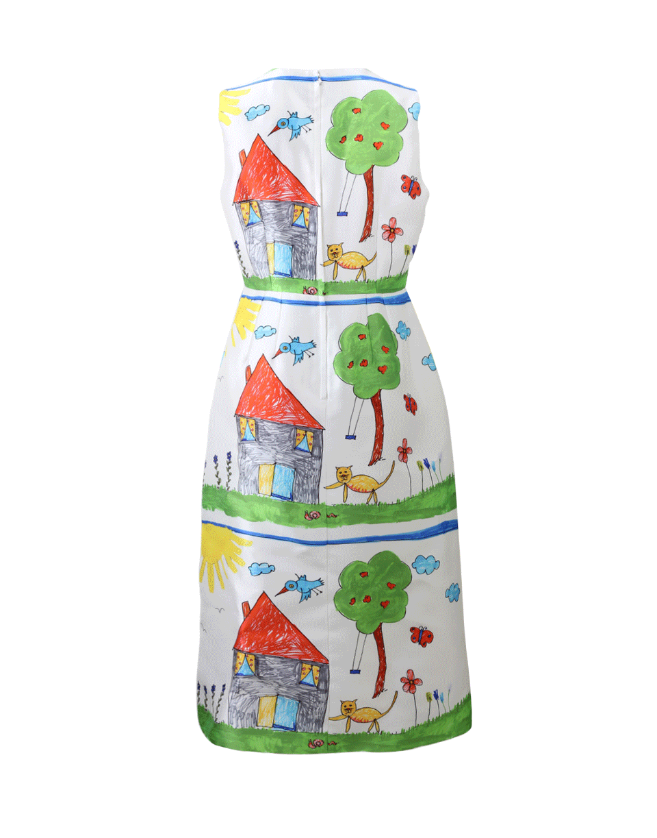 DOLCE & GABBANA-Child's House Drawing Dress-WHITE