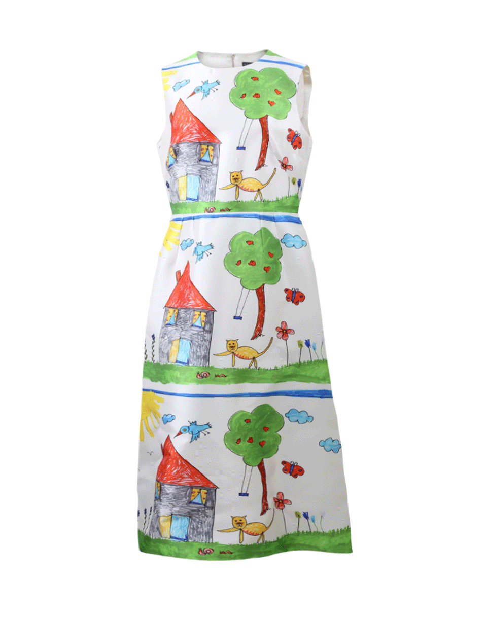 DOLCE & GABBANA-Child's House Drawing Dress-WHITE