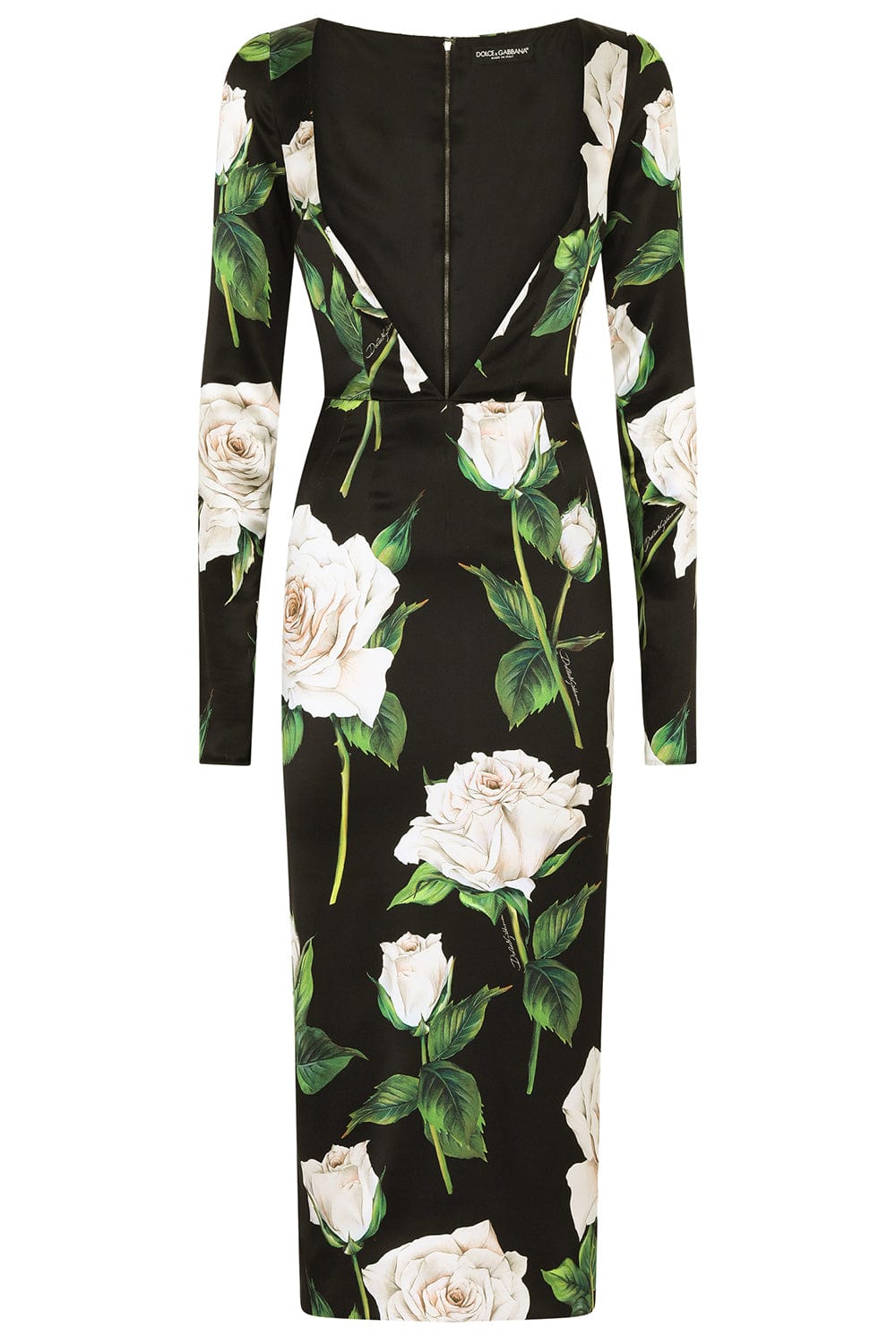 DOLCE & GABBANA-Long Sleeve Deep V Neck Dress-