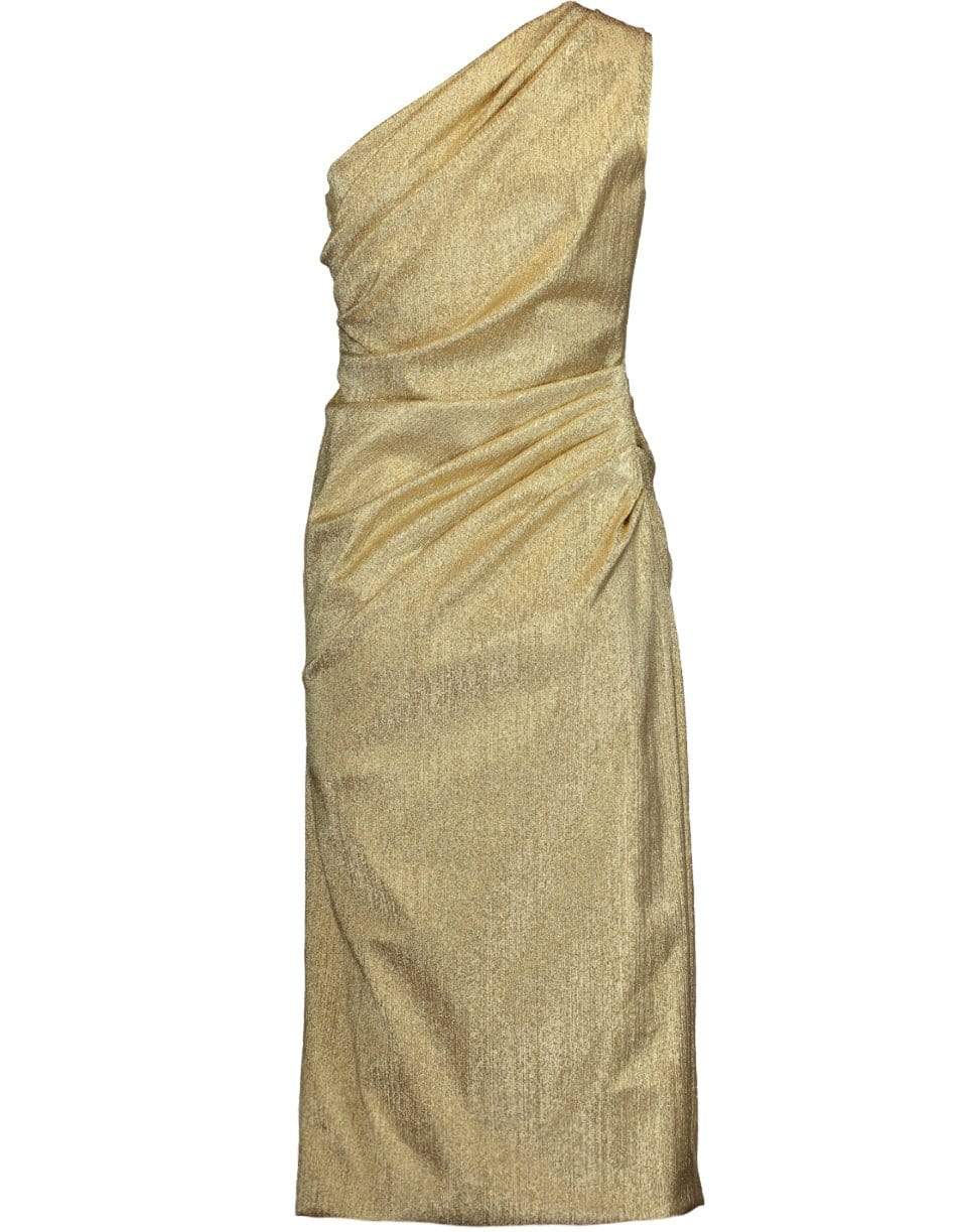 DOLCE & GABBANA-One Shoulder Ruched Lamé Dress-