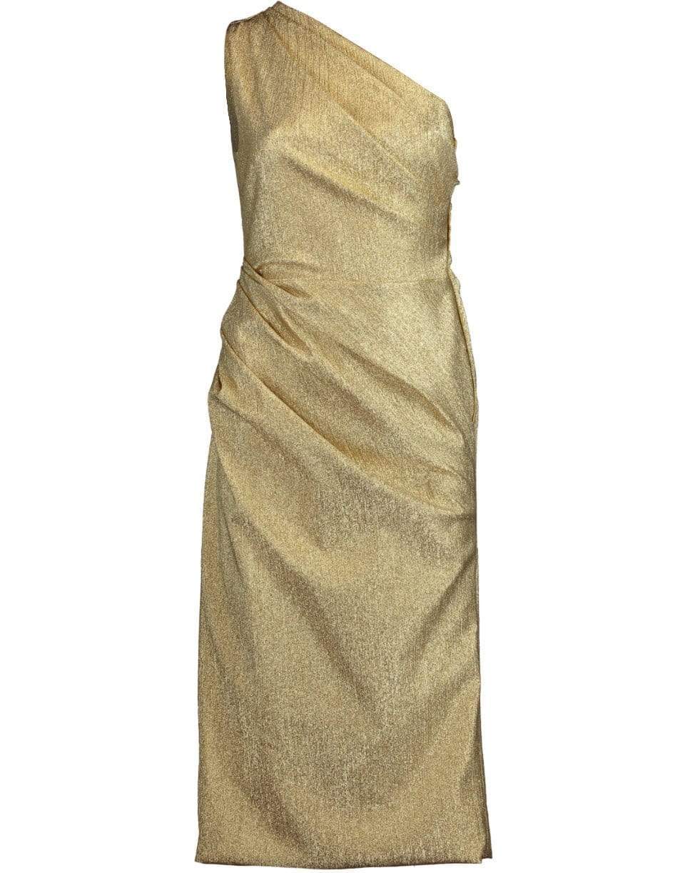 DOLCE & GABBANA-One Shoulder Ruched Lamé Dress-