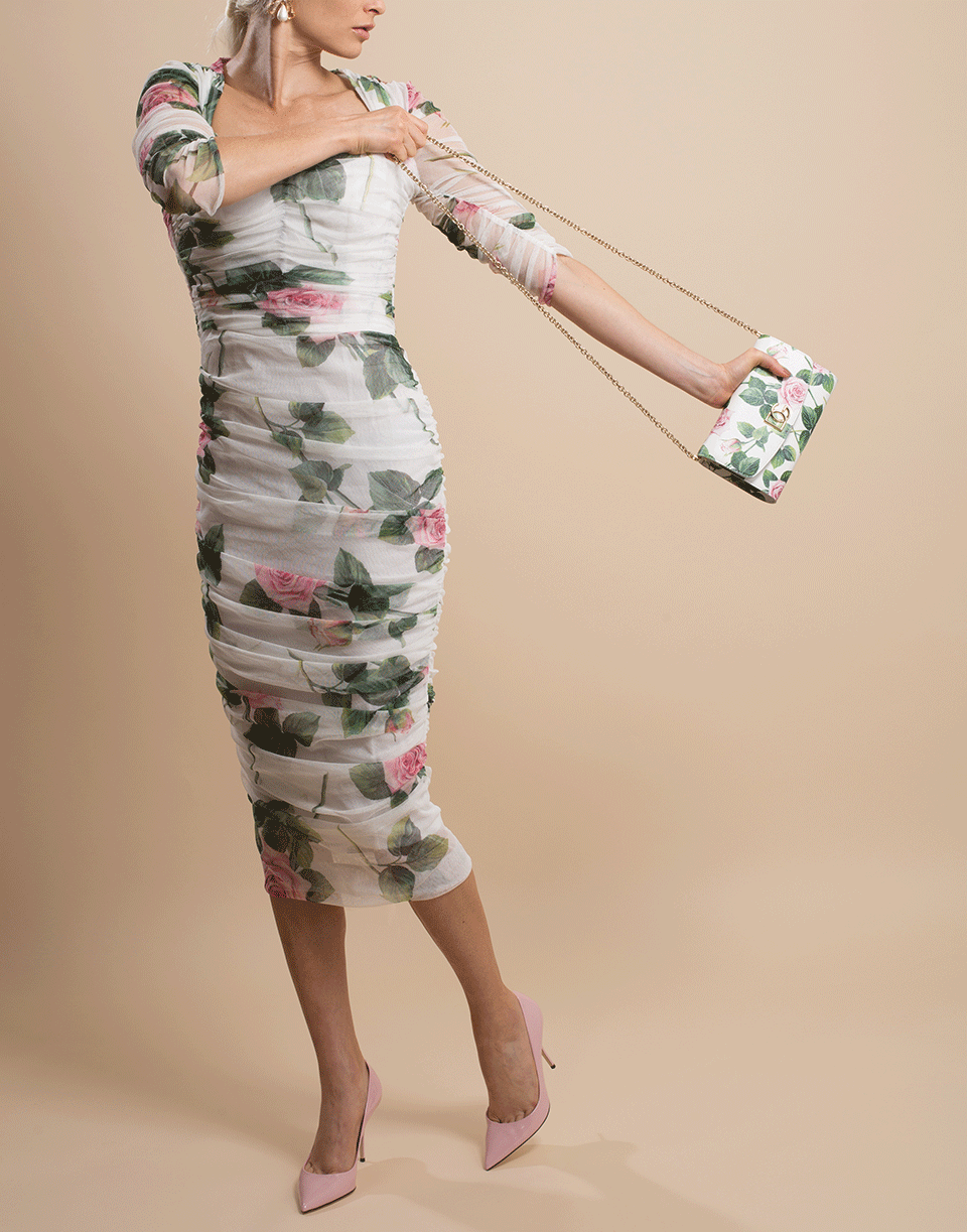 DOLCE & GABBANA-Tropical Rose Print Tulle Dress-