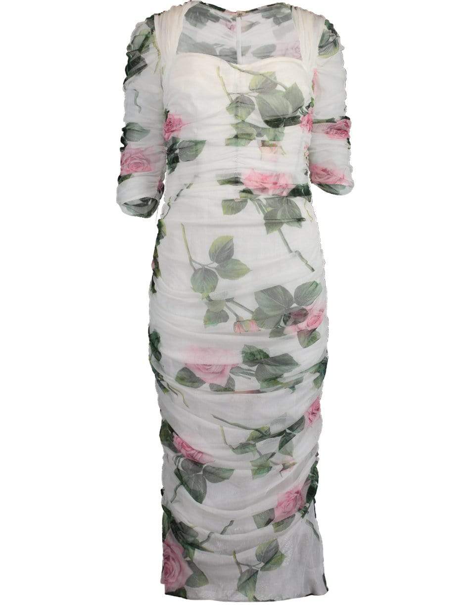 DOLCE & GABBANA-Tropical Rose Print Tulle Dress-