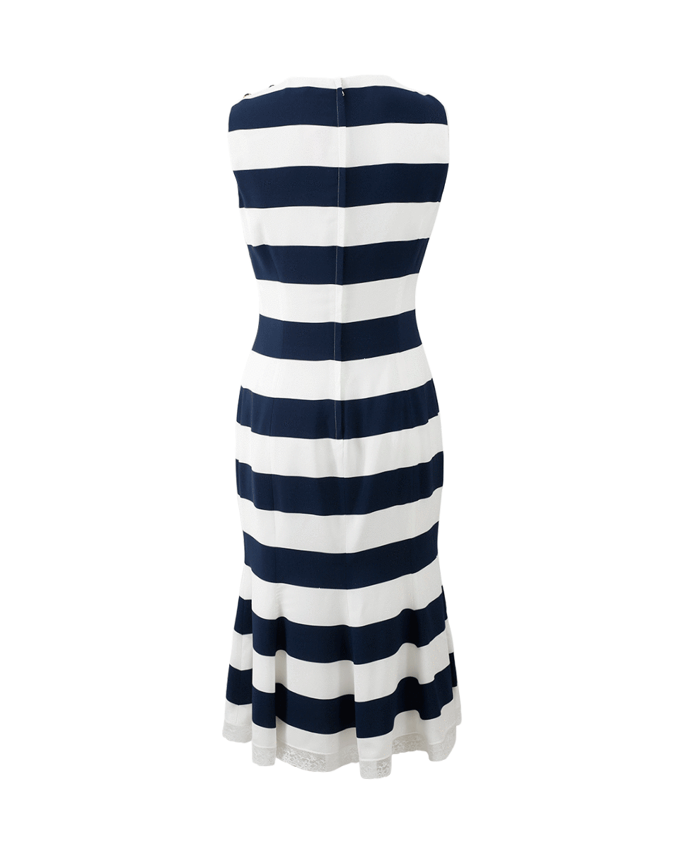 DOLCE & GABBANA-Cherry Striped Midi Dress-NVY/WHT