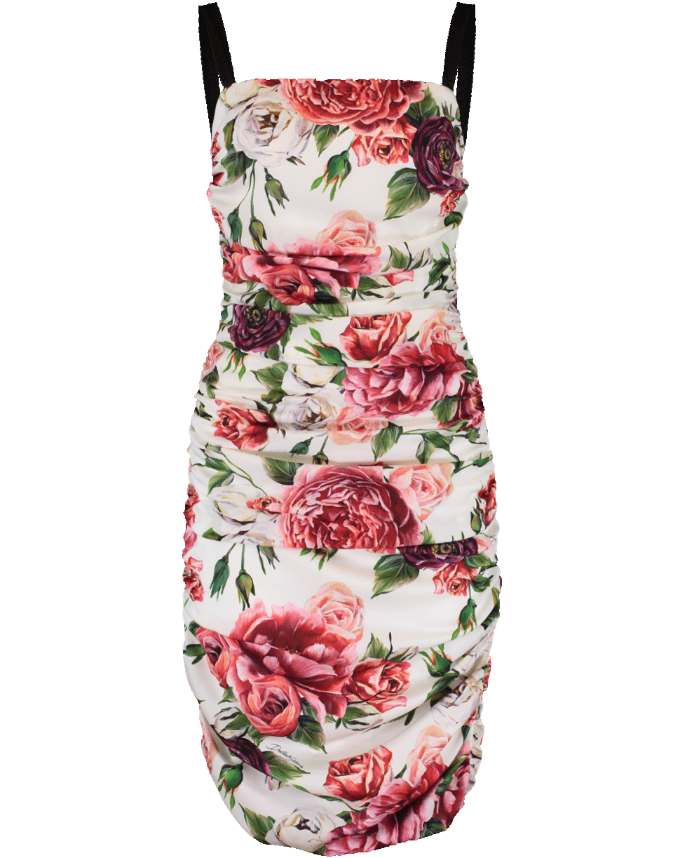 DOLCE & GABBANA-Rose Print Ruched Dress-