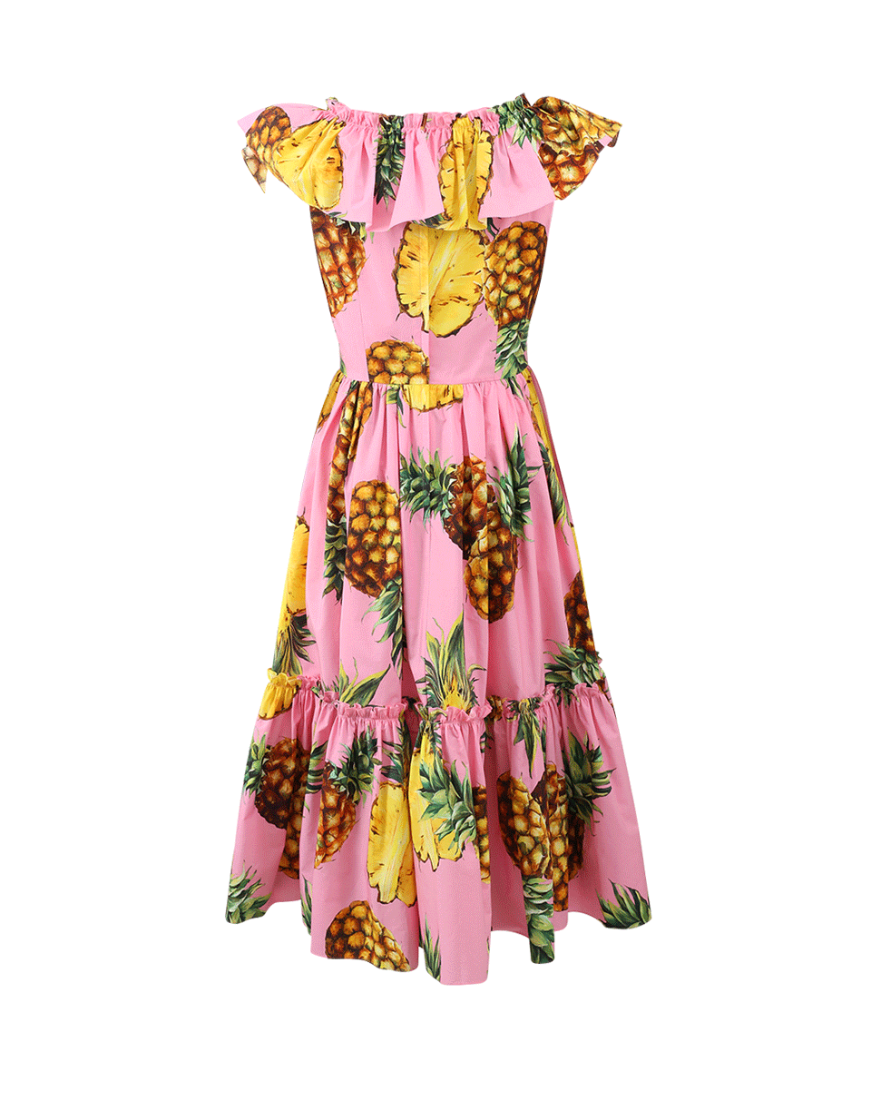 DOLCE & GABBANA-Ruffle Top Midi Pineapple Dress-