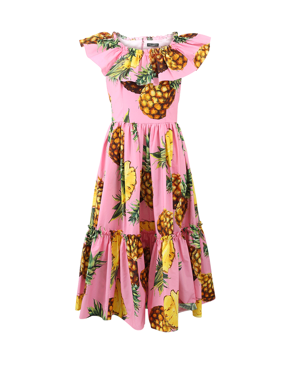 DOLCE & GABBANA-Ruffle Top Midi Pineapple Dress-