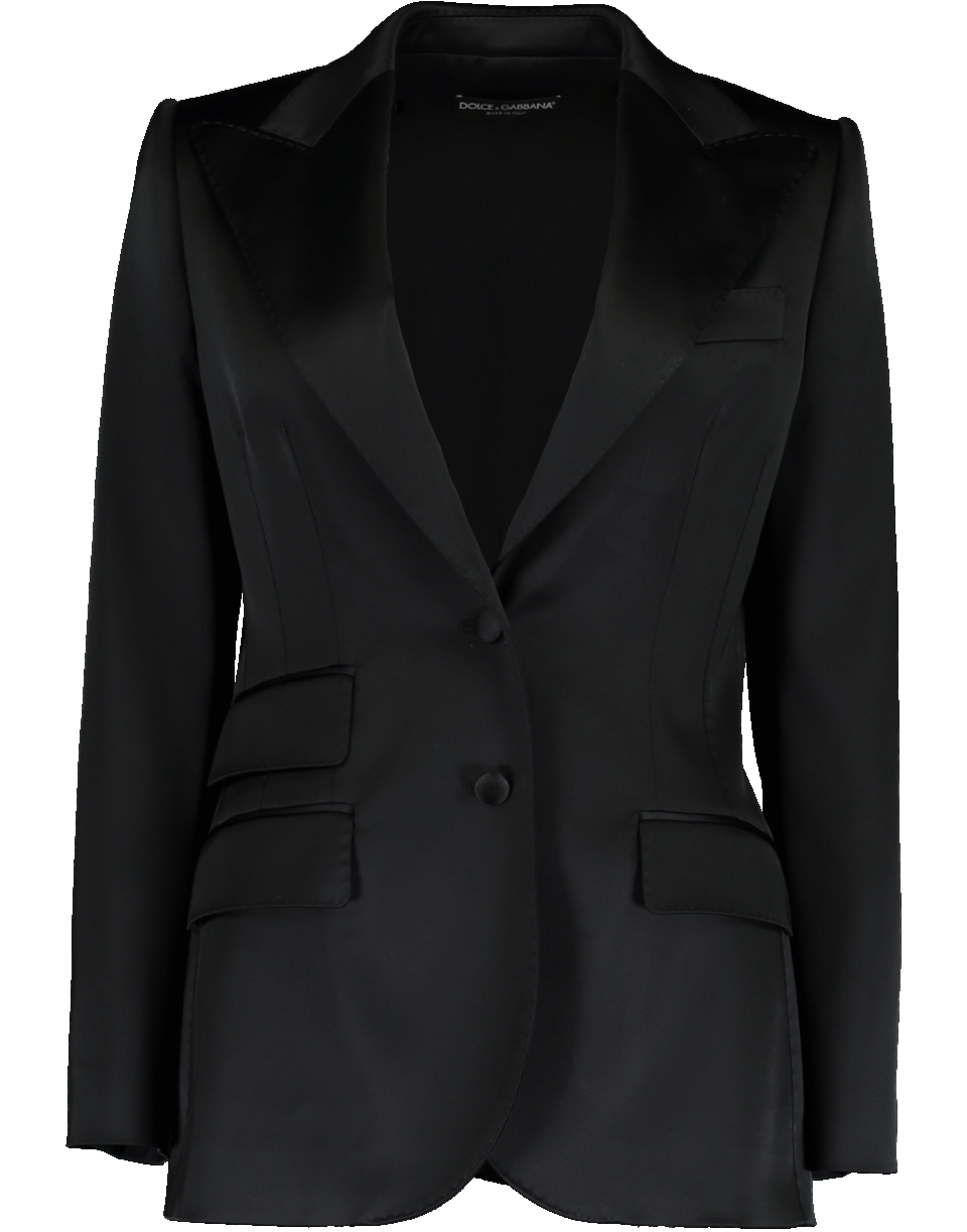DOLCE & GABBANA-Peak Lapel Fitted Satin Blazer-