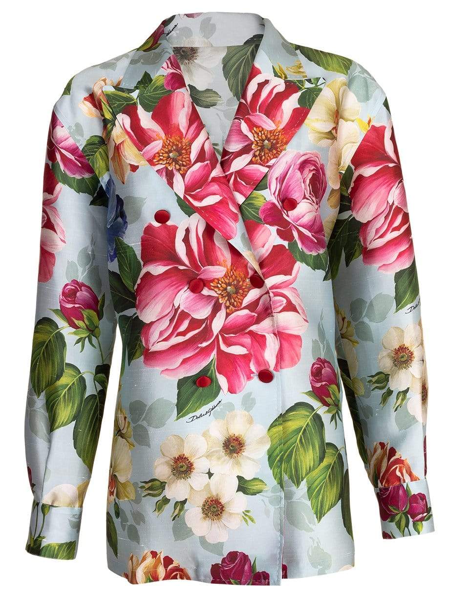 DOLCE & GABBANA-Oversized Double Breasted Print Blazer-BLUE