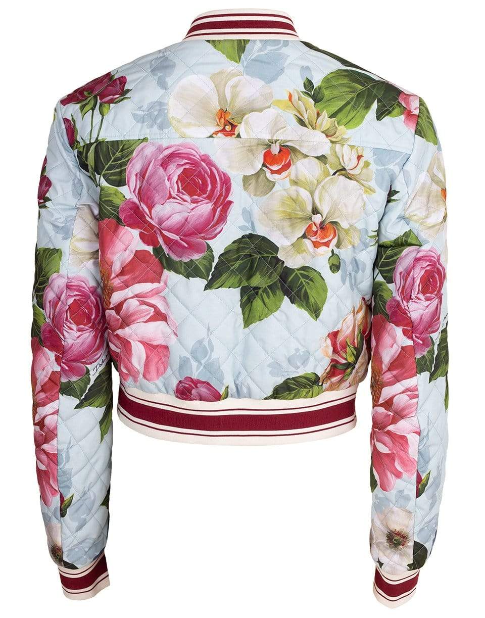 DOLCE & GABBANA-Blue Floral Print Quilted Bomber Jacket-