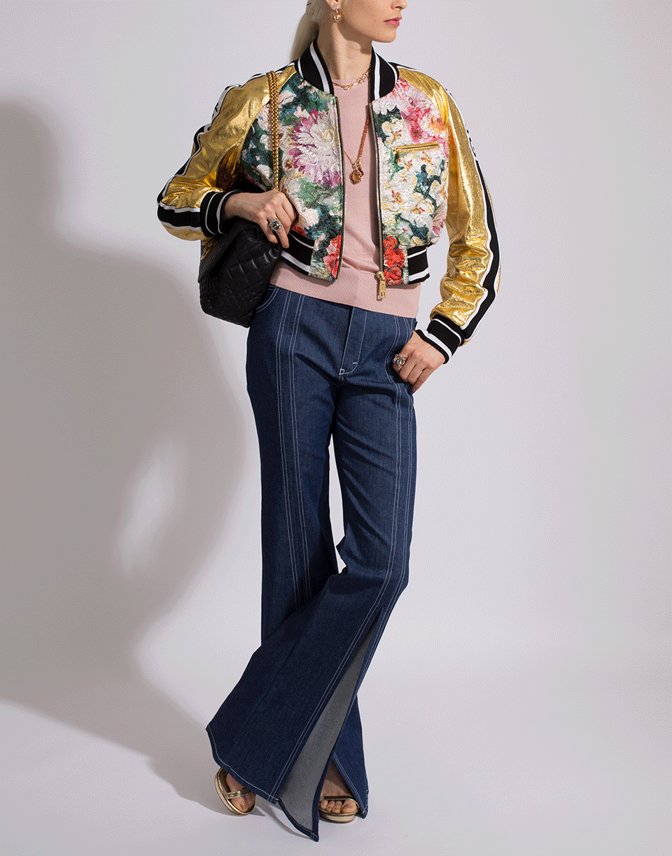 DOLCE & GABBANA-Leather Brocade Cropped Jacket-