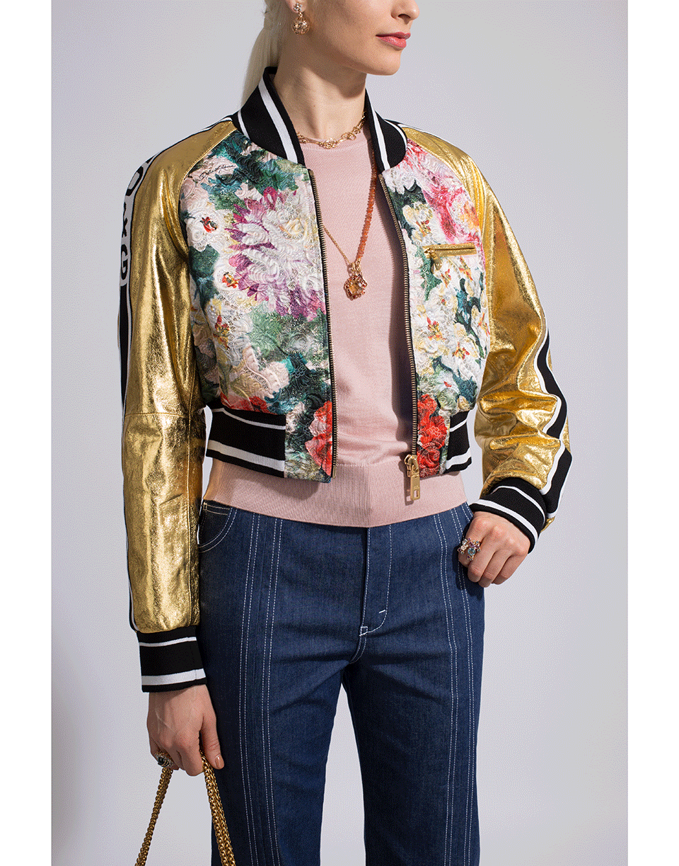 DOLCE & GABBANA-Leather Brocade Cropped Jacket-