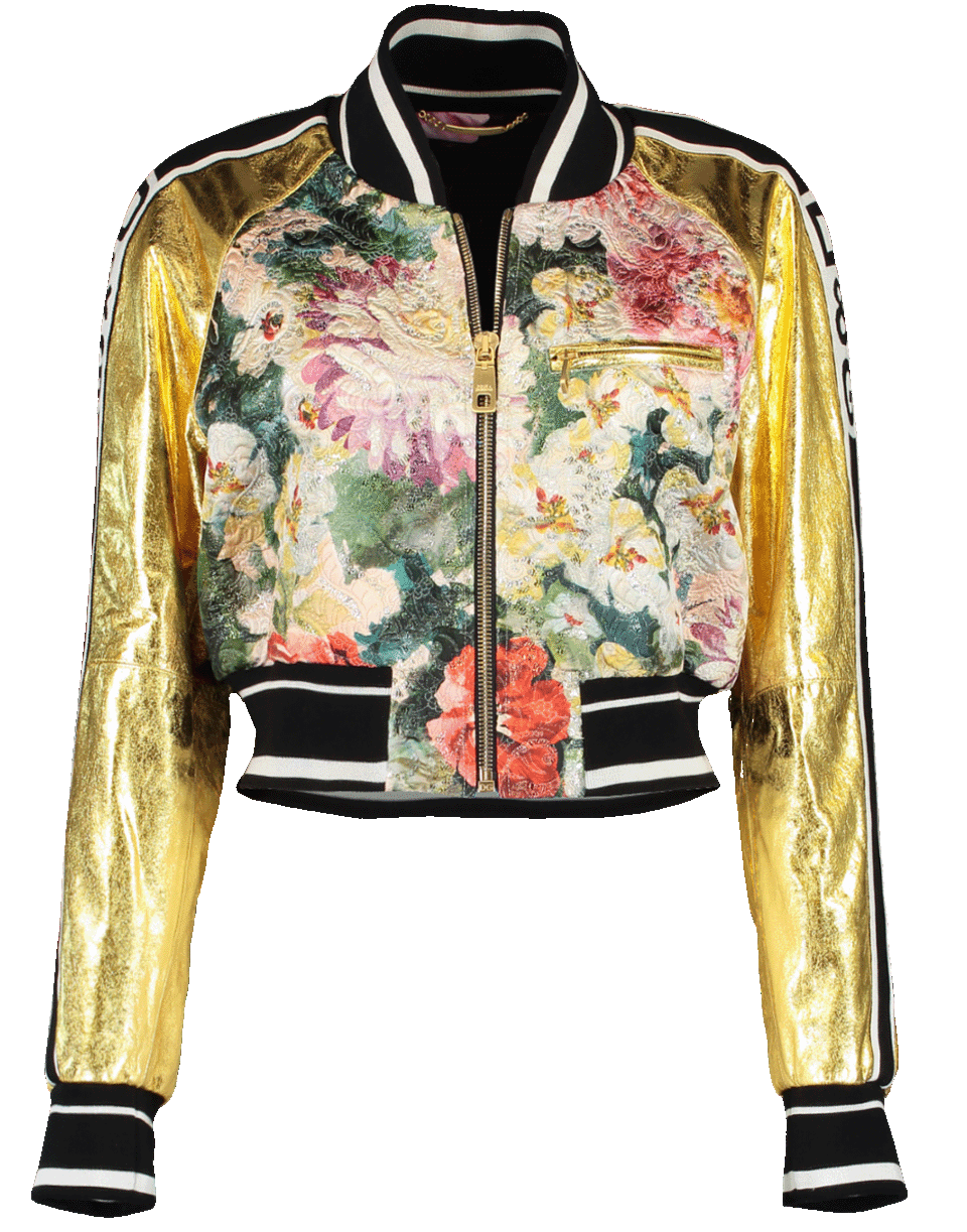 DOLCE & GABBANA-Leather Brocade Cropped Jacket-