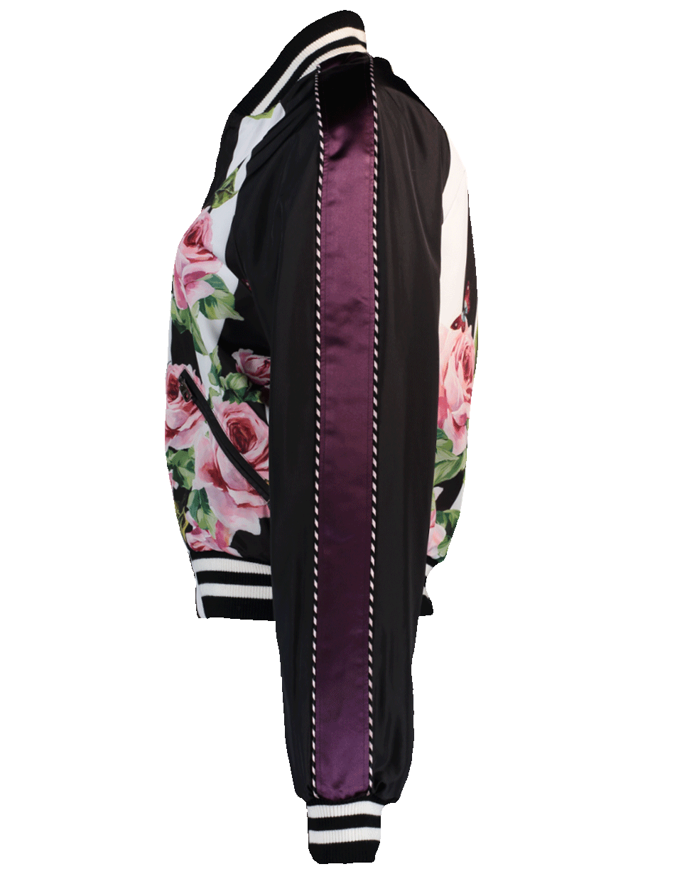 DOLCE & GABBANA-Floral And Striped Reversible Bomber Jacket-