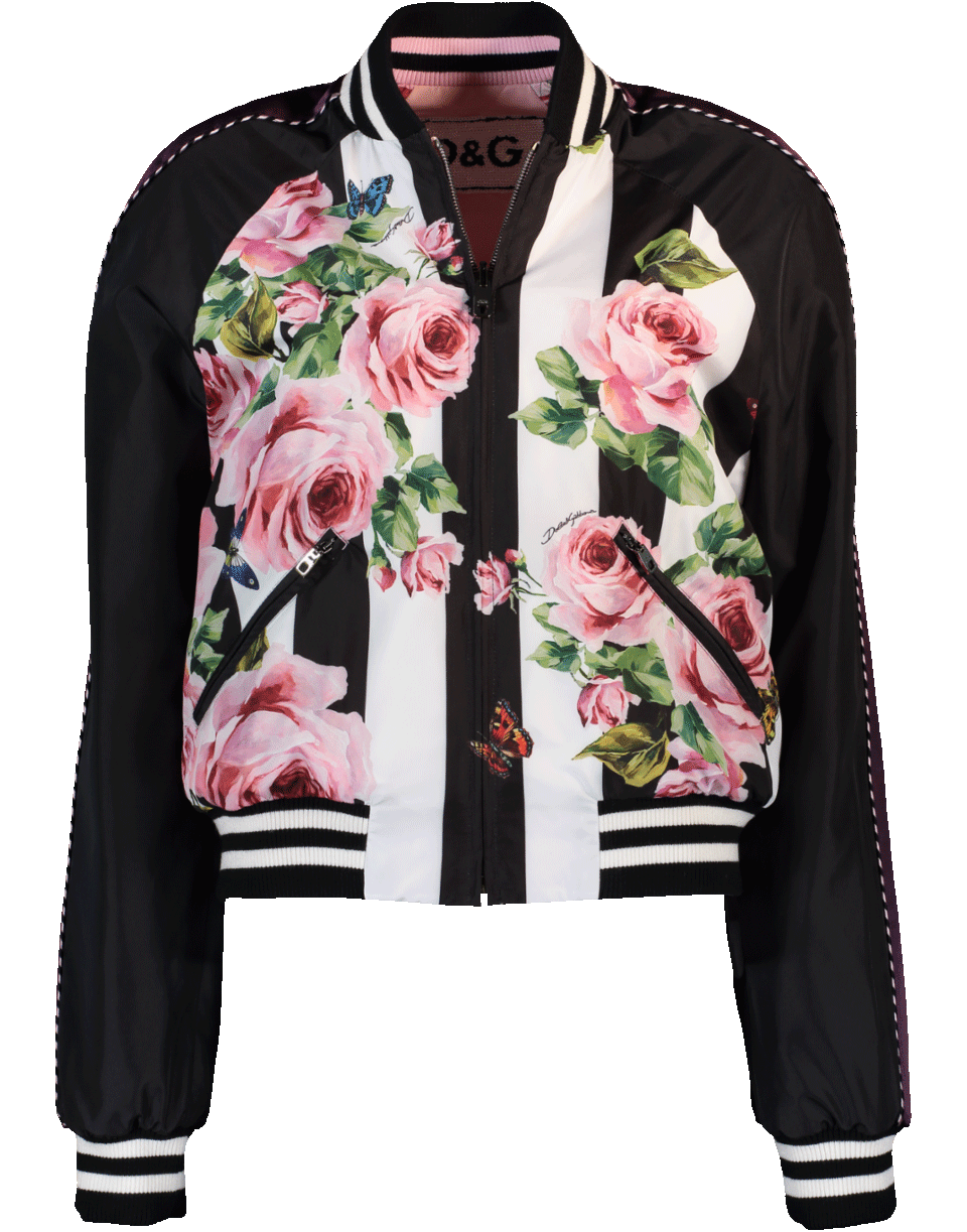 DOLCE & GABBANA-Floral And Striped Reversible Bomber Jacket-