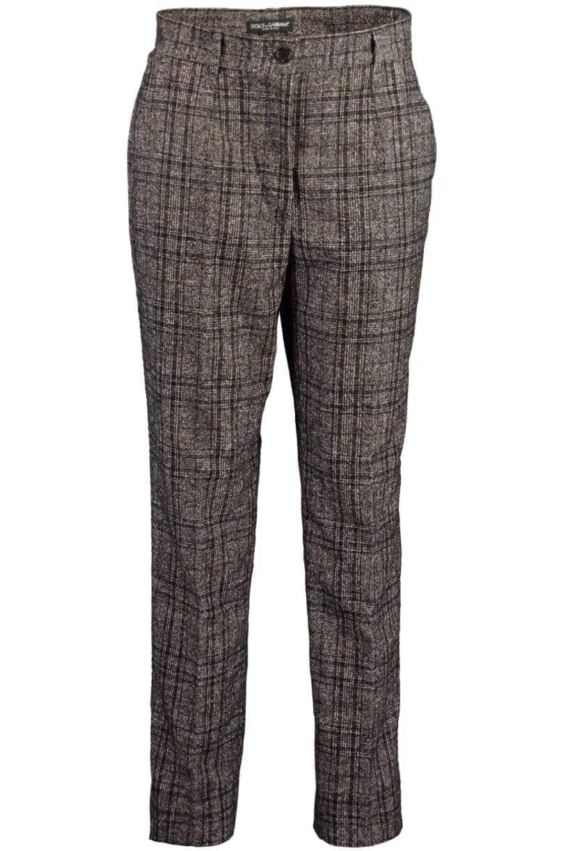DOLCE & GABBANA-High Waisted Tartan Pleated Front Pant-