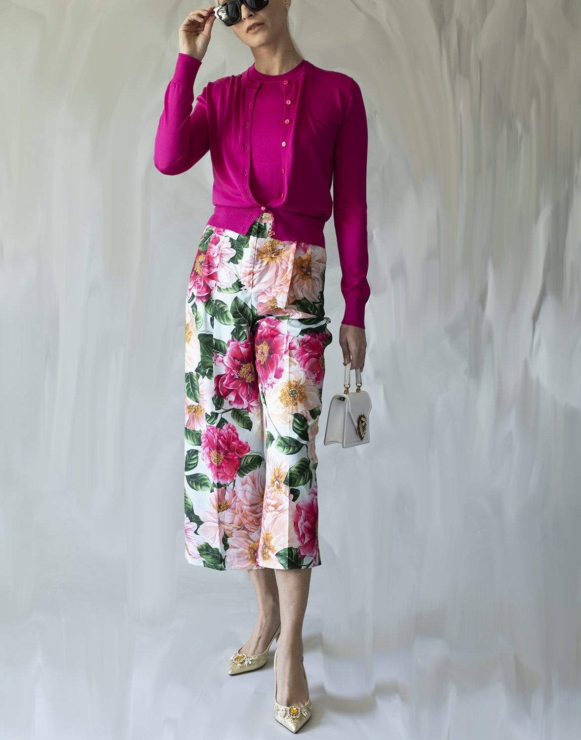 DOLCE & GABBANA-Camellia-Print Poplin Culotte Pant-