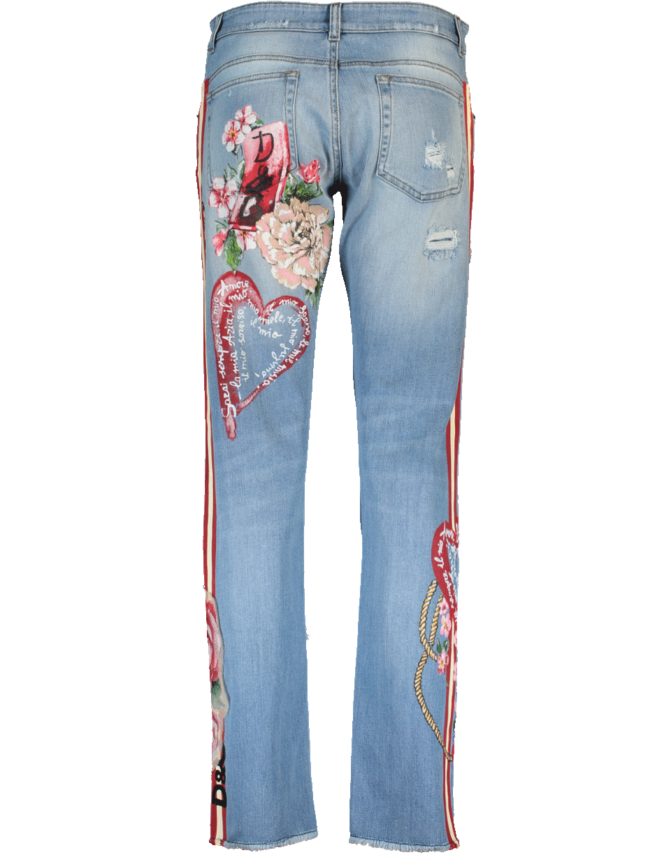 DOLCE & GABBANA-Floral And Leopard Distressed Jean-