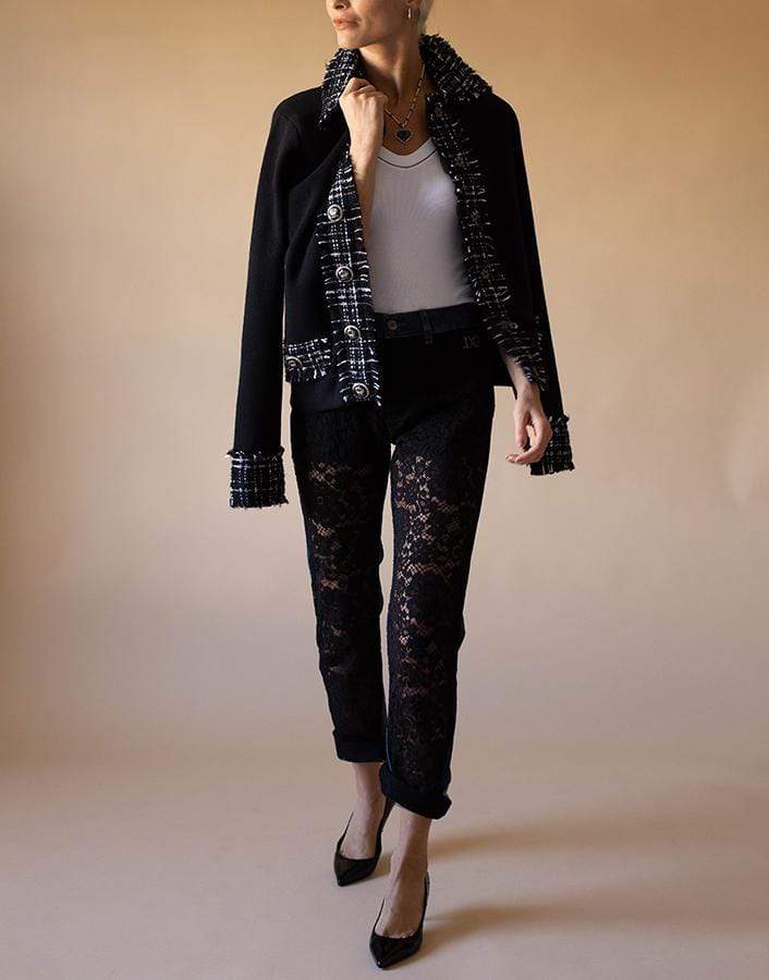 DOLCE & GABBANA-Denim and Lace Boyfriend Jeans-BLK/DEN