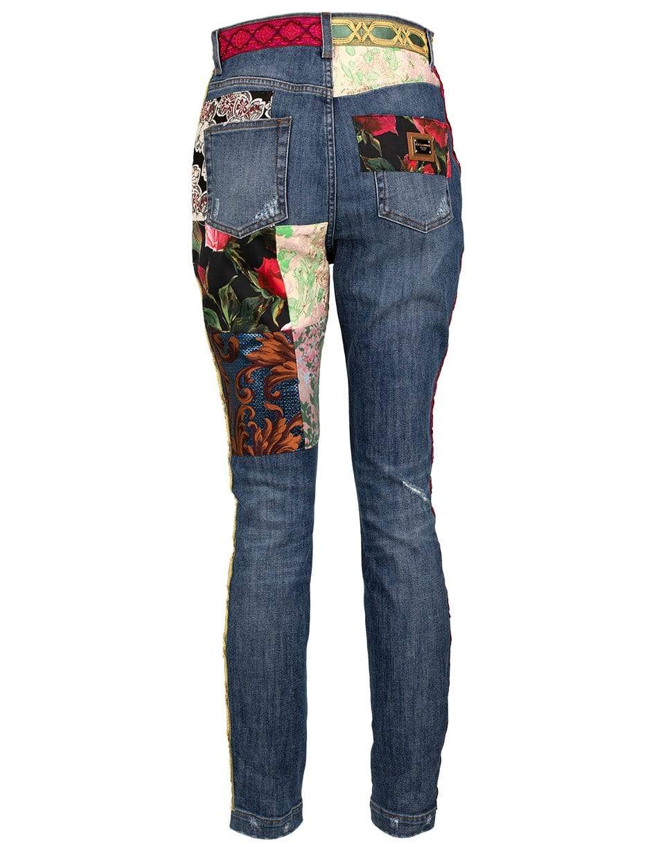 DOLCE & GABBANA-5 Pocket Jacquard Patchwork Denim Pant-