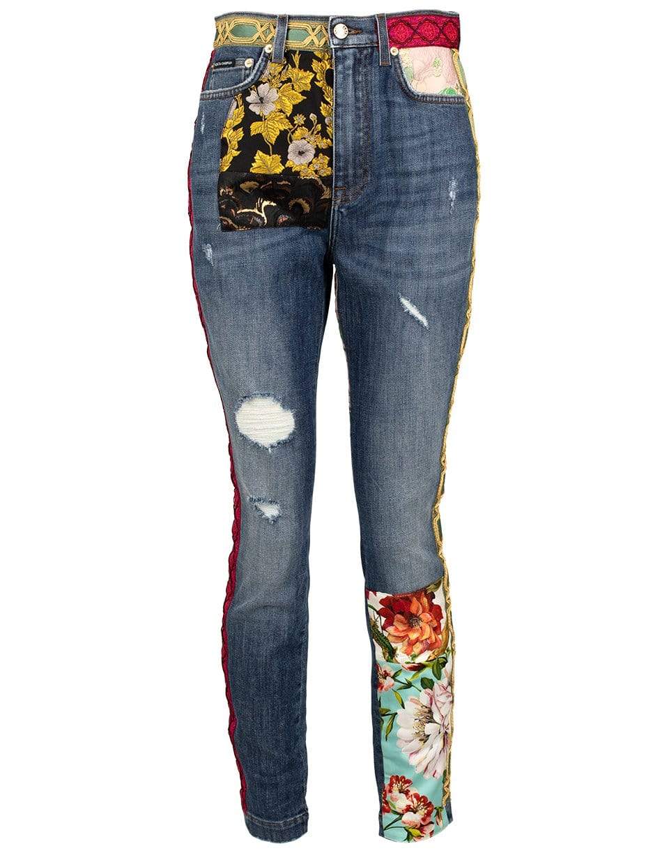 DOLCE & GABBANA-5 Pocket Jacquard Patchwork Denim Pant-