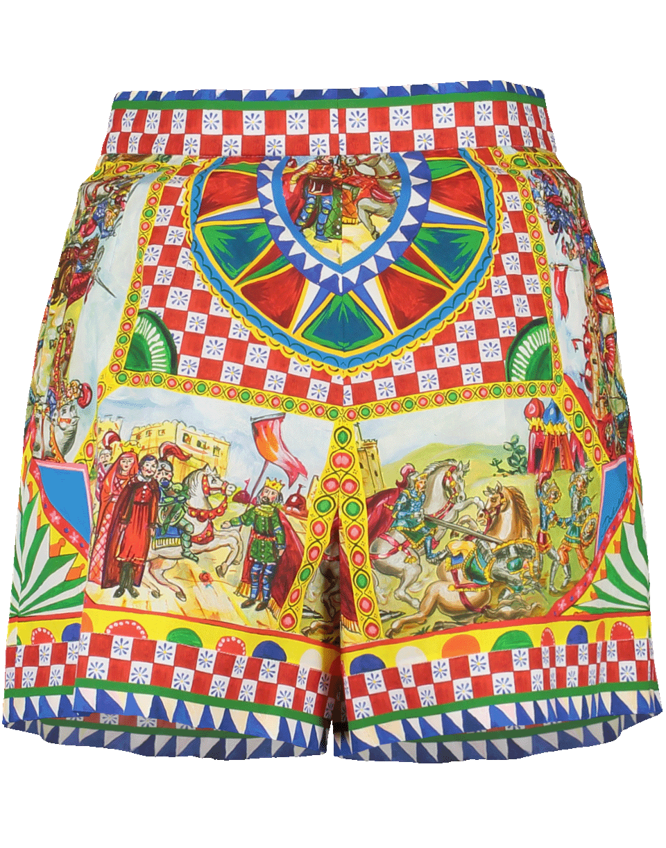 DOLCE & GABBANA-Textured Trim Print Poplin Shorts-
