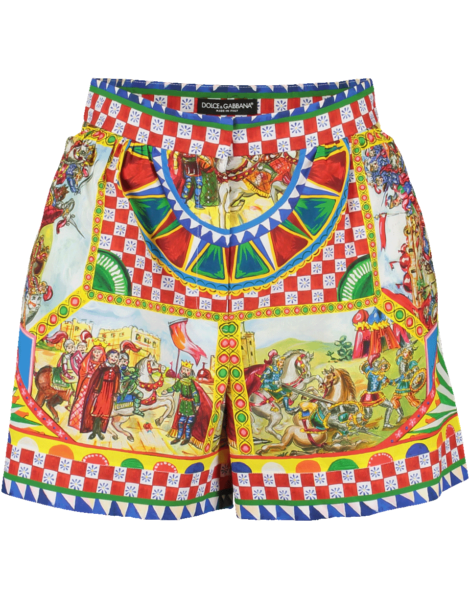 DOLCE & GABBANA-Textured Trim Print Poplin Shorts-
