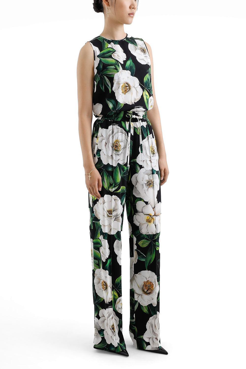 Gardenia Pants-GARDENIA/NERO-40-CLOTHINGPANTWIDE LEG-DOLCE & GABBANA