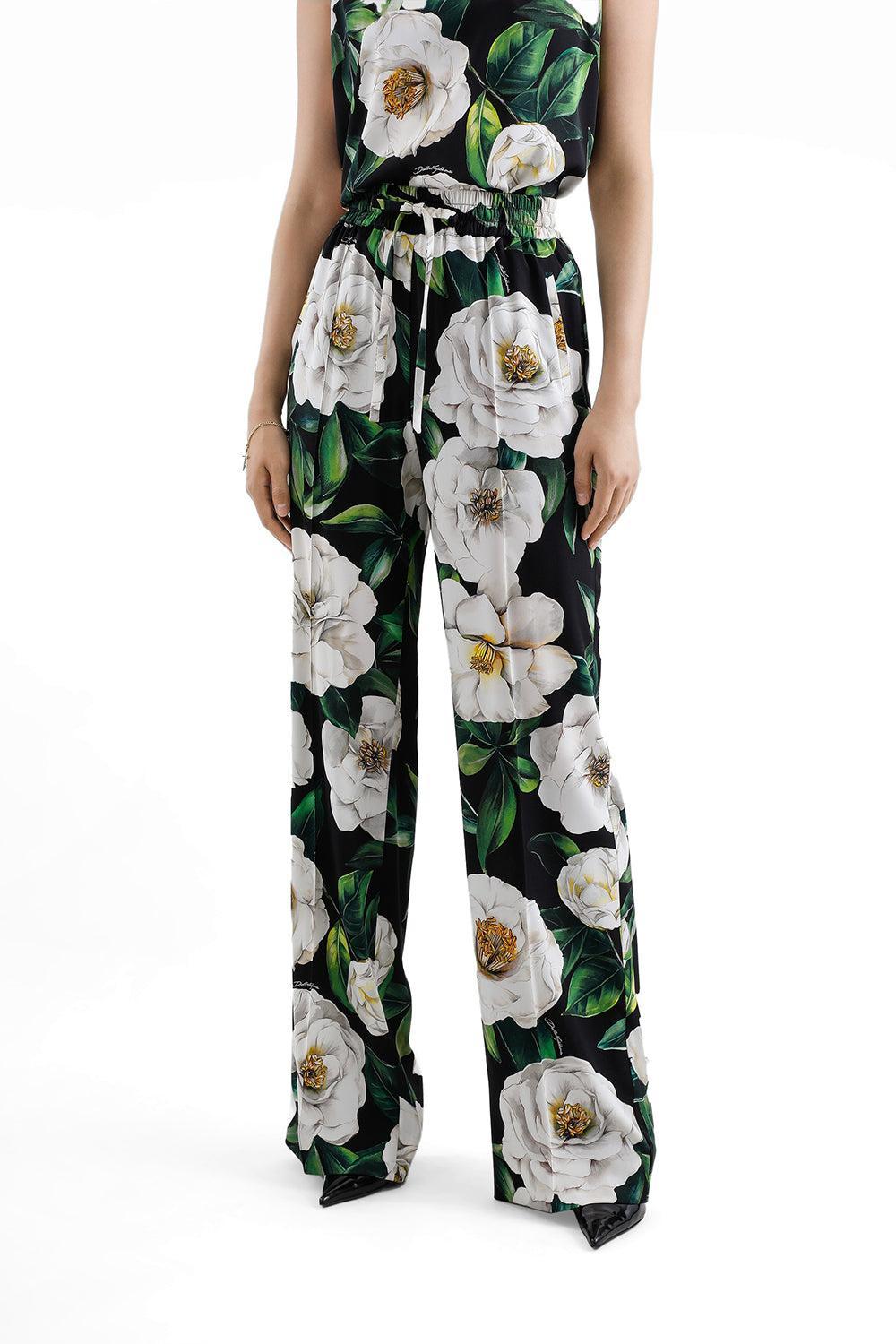 Gardenia Pants-GARDENIA/NERO-40-CLOTHINGPANTWIDE LEG-DOLCE & GABBANA