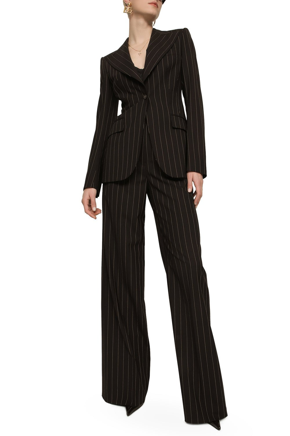 DOLCE & GABBANA-Pinstriped Wide Leg Pant-