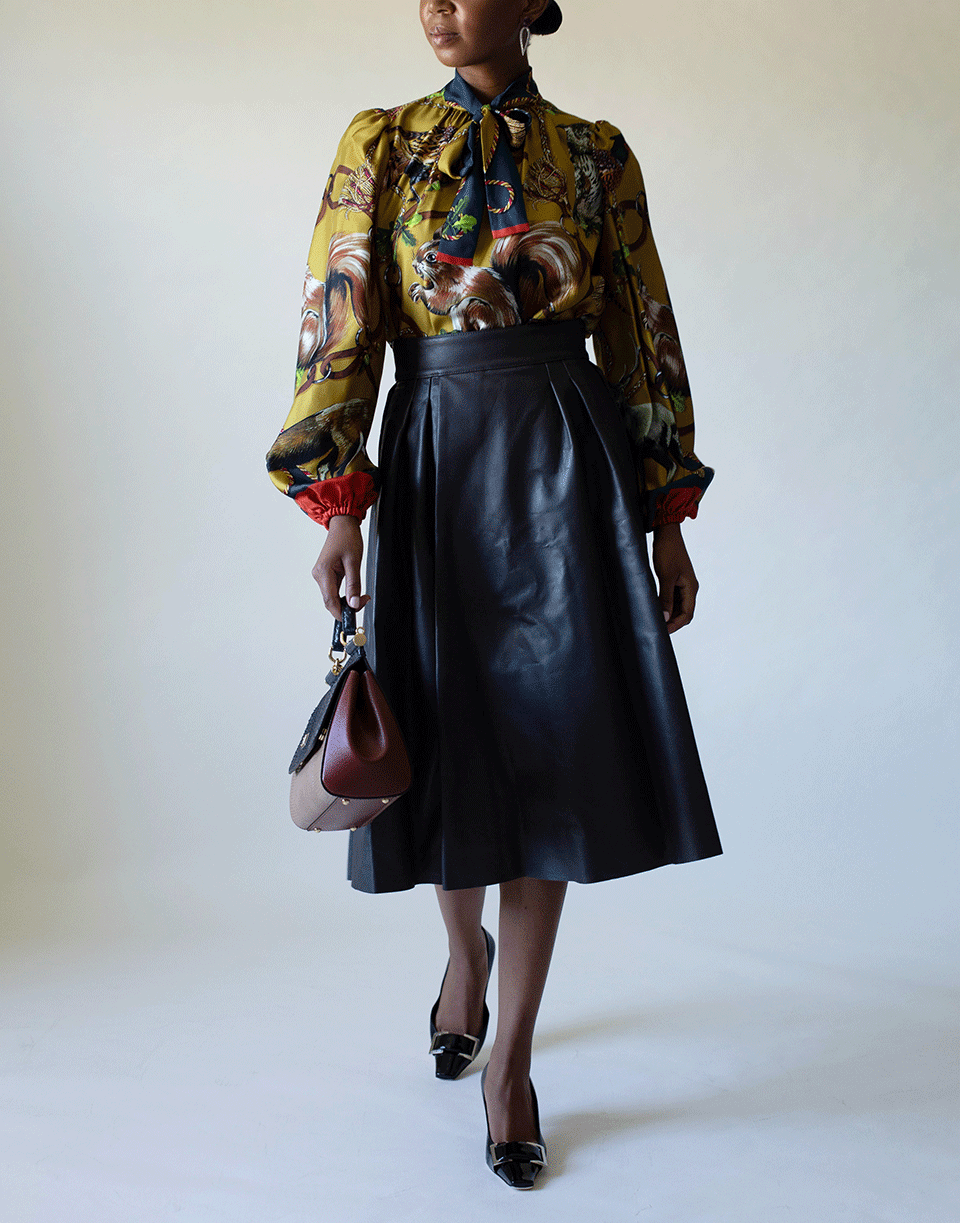 DOLCE & GABBANA-Pleated Leather Skirt-