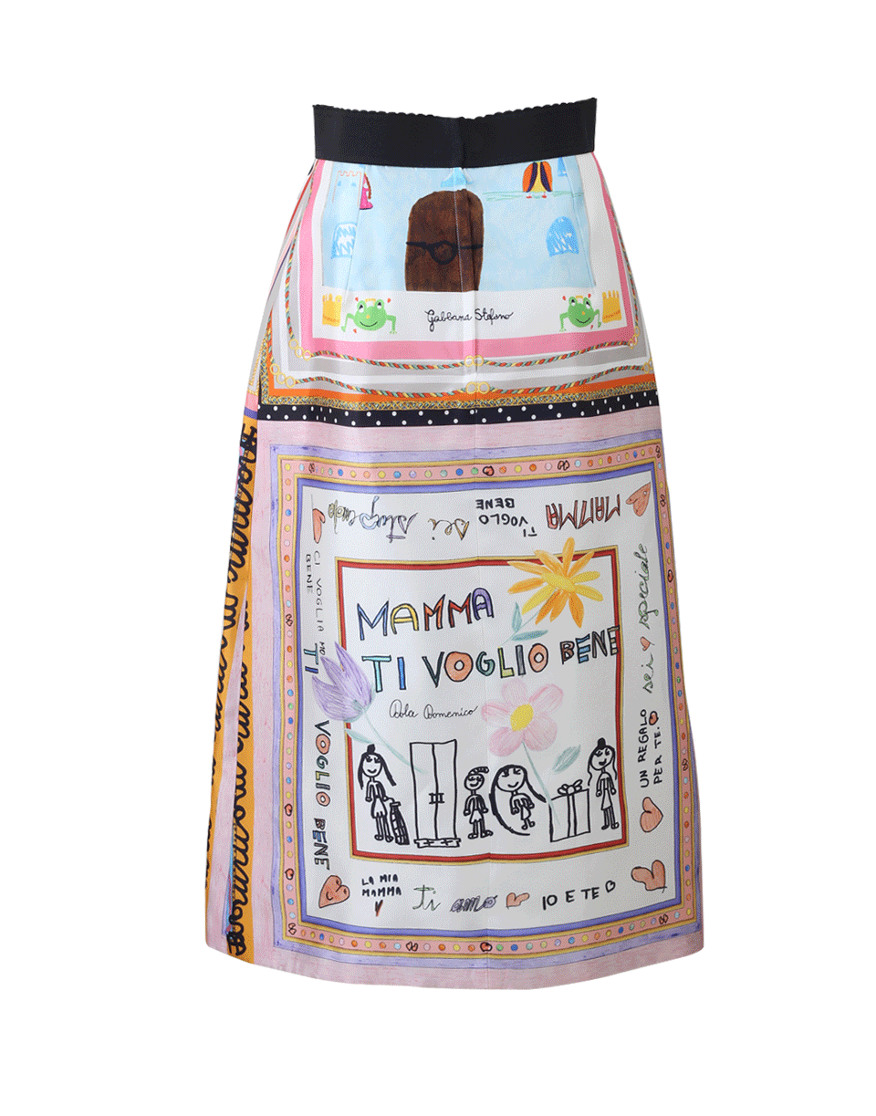 DOLCE & GABBANA-Silk Child's Drawing Skirt-WHITE