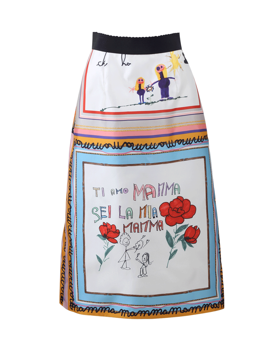 DOLCE & GABBANA-Silk Child's Drawing Skirt-WHITE