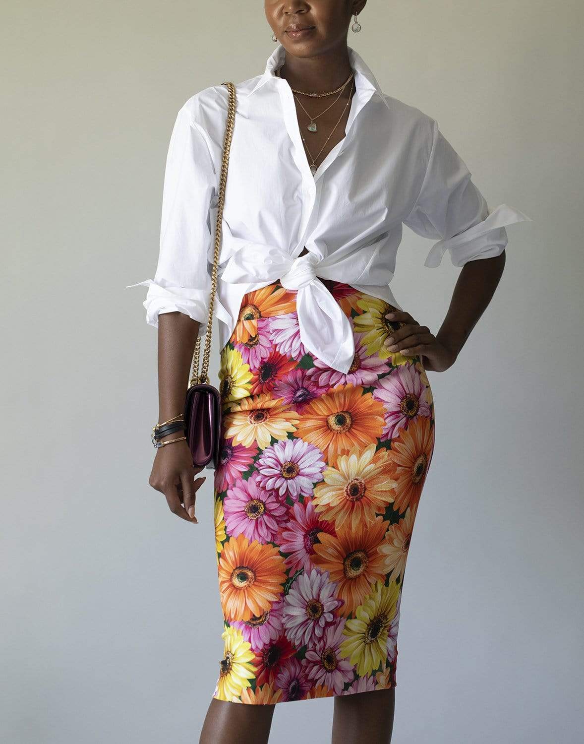 DOLCE & GABBANA-Gerbera-Daisy Print Midi Skirt-