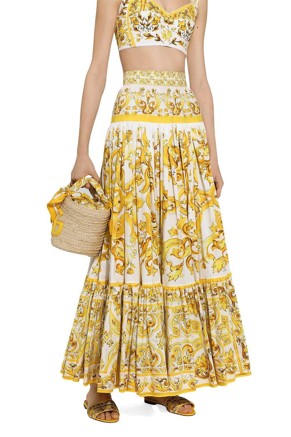DOLCE & GABBANA-Maiolica Ruffle Maxi Skirt-