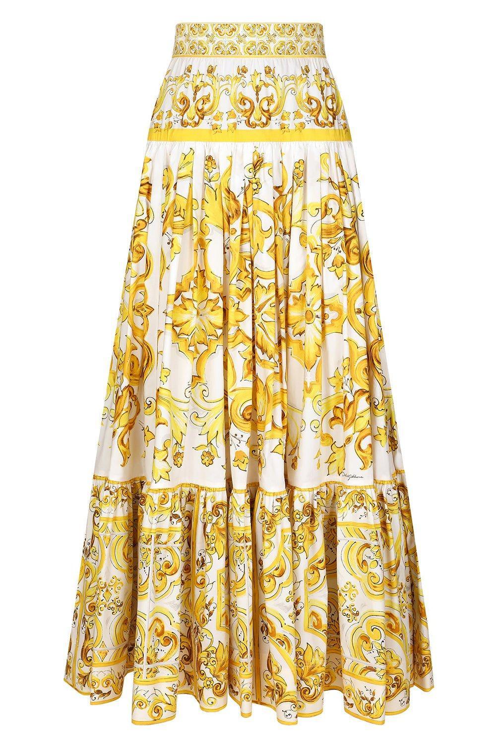 DOLCE & GABBANA-Maiolica Ruffle Maxi Skirt-